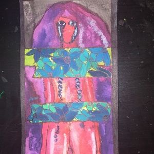 Original alternative watercolor/mixed media painting 4x8in